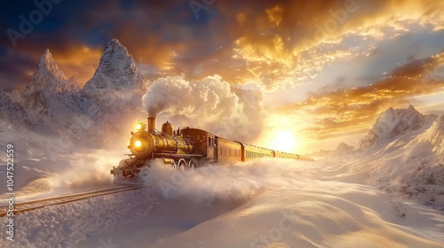 steam-powered red train in a winter landscape