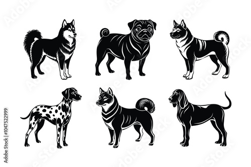 Dog breed vector silhouette set