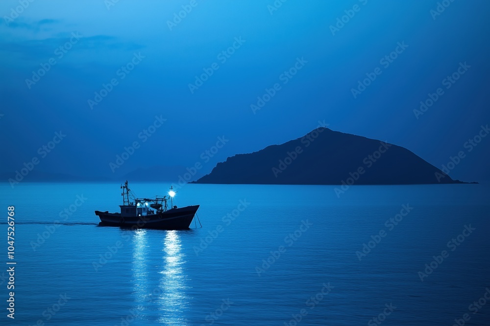 Obraz premium A boat is sailing in the ocean at night