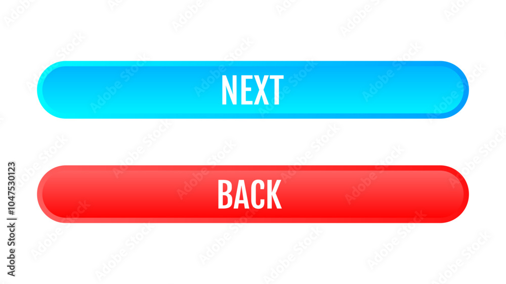 Next and back button. Vector illustration. Design for apps. Next and back button. Vector illustration. Design for apps.