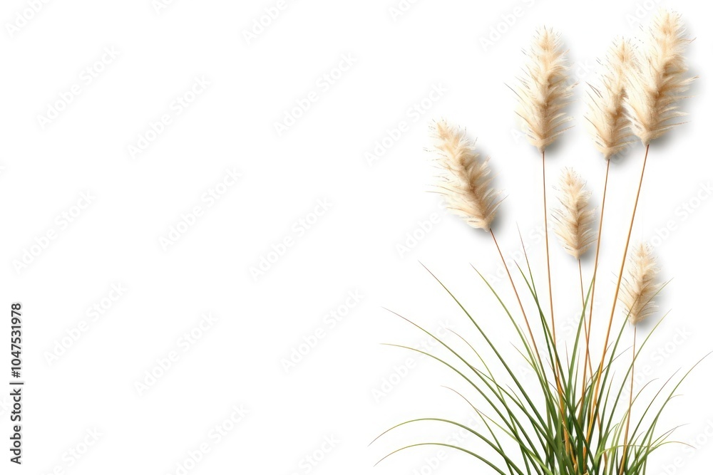 Minimalist Pampas Grass Flat Lay with Reed Bunch on White Background and Copy Space Minimalist Pampas Grass Flat Lay with Reed Bunch on White Background and Copy Space