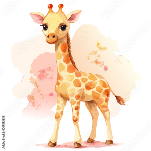 Cute Watercolor Giraffe on White Background