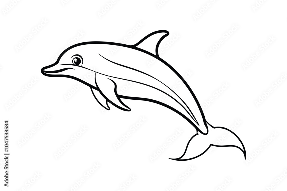 Dolphin Silhouette Line Art Vector – Minimalist Marine Icon on White Background for Ocean and Aquatic Design