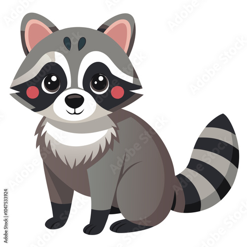 Cute Raccoon on White Background