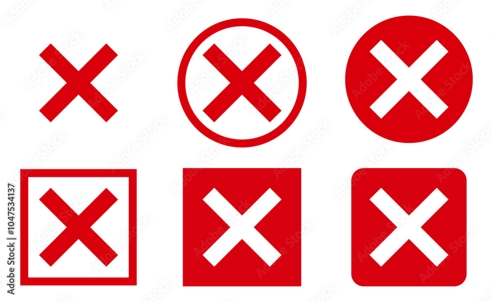 Fototapeta premium Set of red cross mark icons isolated on transparent or white background, vector illustration. Perfect for concepts of no, disagreement, rejection, and incorrect decisions.