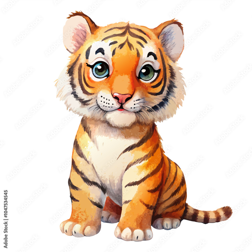 Cute Watercolor Tiger on White Background Cute Watercolor Tiger on White Background