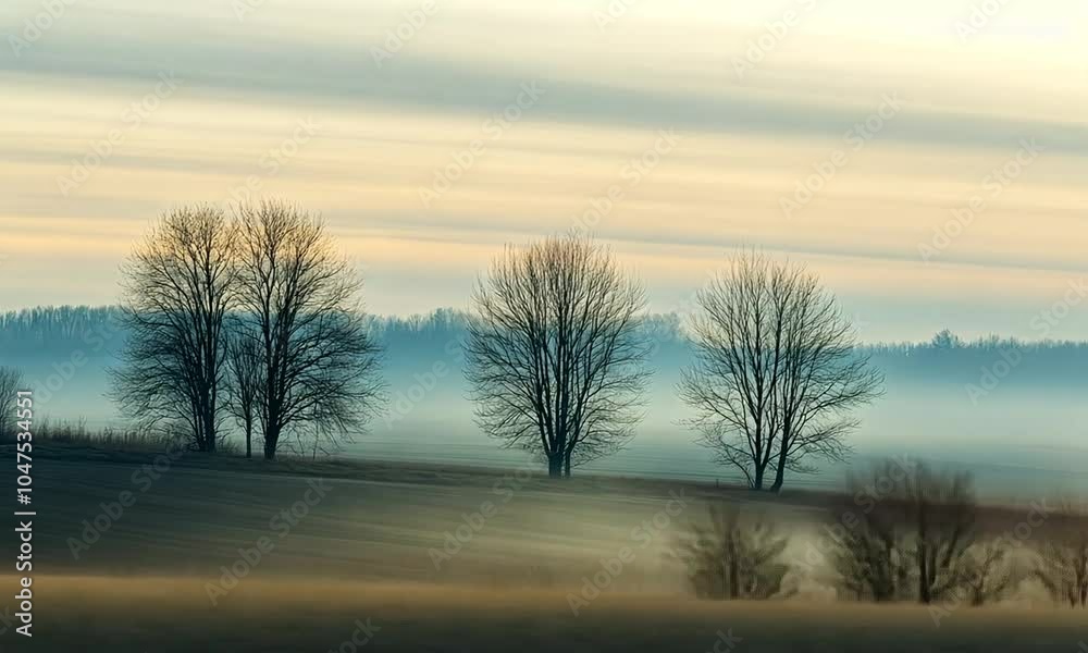 Misty Field with Trees Misty Field with Trees