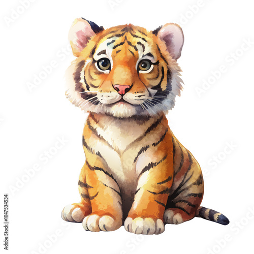 Cute Watercolor Tiger on White Background