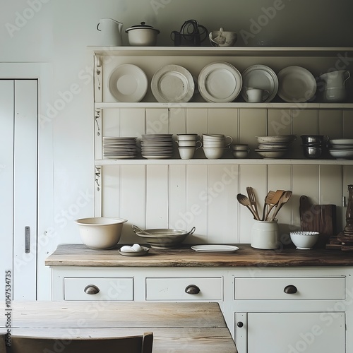 Kitchen cupboard with nice rustic dinnerware