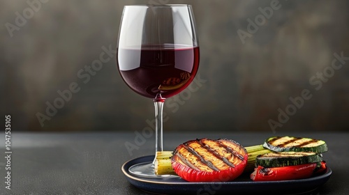 Delicious Grilled Vegetables and Red Wine Lunch with Selective Focus