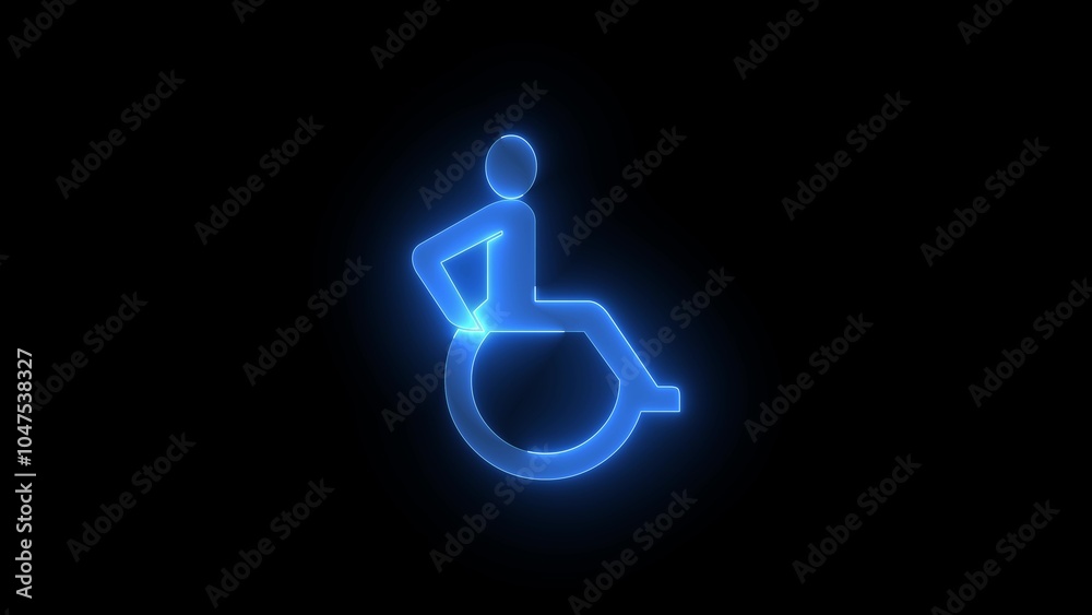 Wheelchair Symbol icon glowing neon blue color black background Wheelchair Symbol icon glowing neon blue color black background