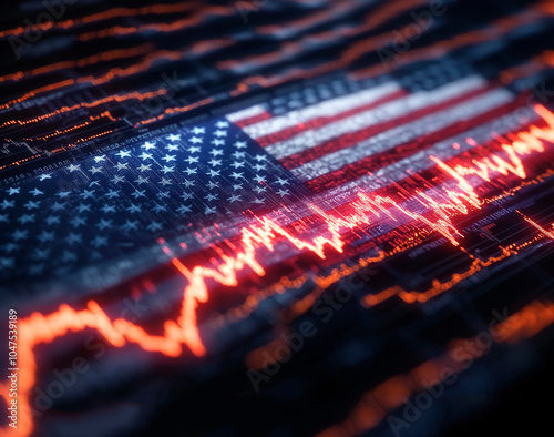 US dollar and stock trends digital technology flag