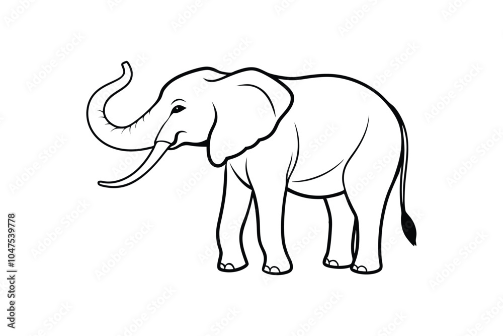 Fototapeta premium Elephant Outline Vector Illustration – Simple Line Art Symbolizing Wisdom and Strength for Majestic Wildlife Design