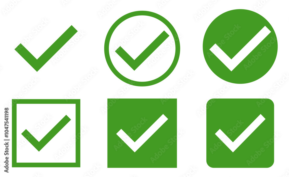 Set of green check mark icons isolated on transparent or white background, vector illustration. Perfect for concepts of yes, agreement, approval, and correct decisions. Set of green check mark icons isolated on transparent or white background, vector illustration. Perfect for concepts of yes, agreement, approval, and correct decisions.
