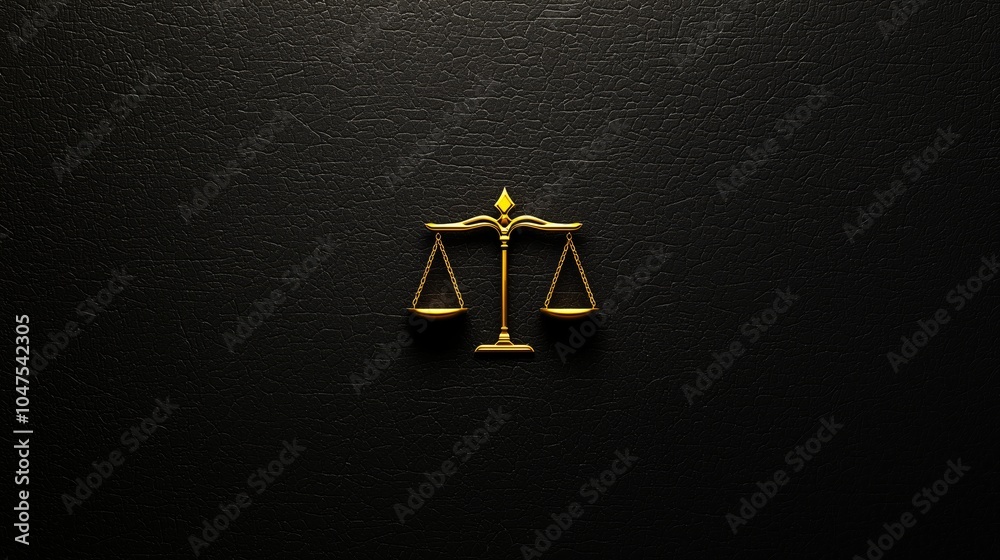 Golden Minimalist Scales of Justice on Dark Background Golden Minimalist Scales of Justice on Dark Background