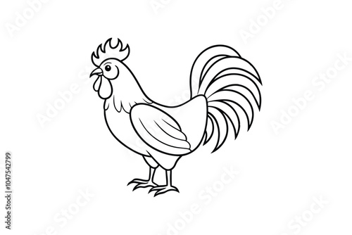 Rooster Silhouette Line Art Vector Illustration – Rustic Farm Animal Design for Countryside and Vintage Art photo