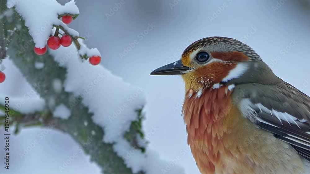 A vibrant close-up of a bird perched on a snowy branch. The bird’s sharp gaze and the snow-covered scene evoke the beauty of winter wildlife. A vibrant close-up of a bird perched on a snowy branch. The bird’s sharp gaze and the snow-covered scene evoke the beauty of winter wildlife.