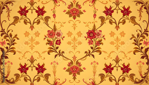 antique wallpaper with floral pattern - 18th century isolated with white highlights, png photo