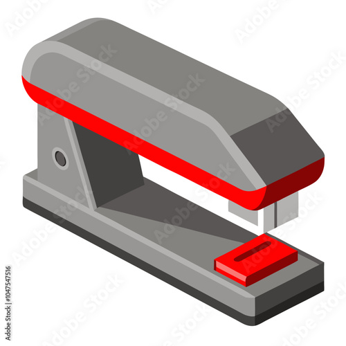 A realistic isometric illustration of a stapler, perfect for adding a touch of office-themed realism to your designs. This vector graphic is ideal for use in presentations, infographics.