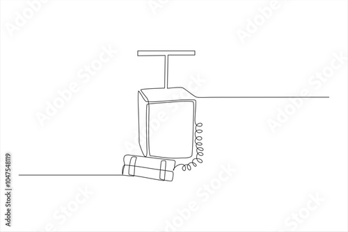 A continuous line drawing of a vintage telephone with a cord and dynamite sticks nearby.