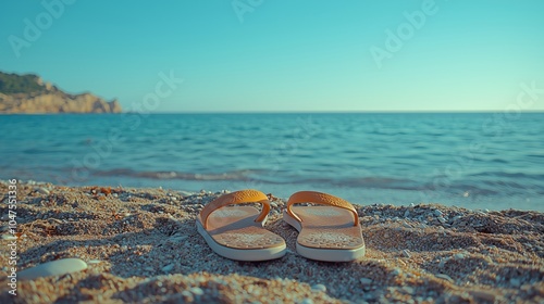 Flip Flops and Laptop on Sandy Beach