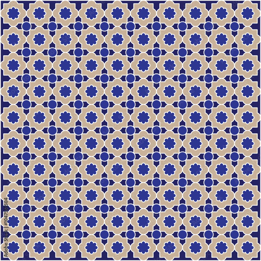 Blue Seamless Geometric Floral Pattern