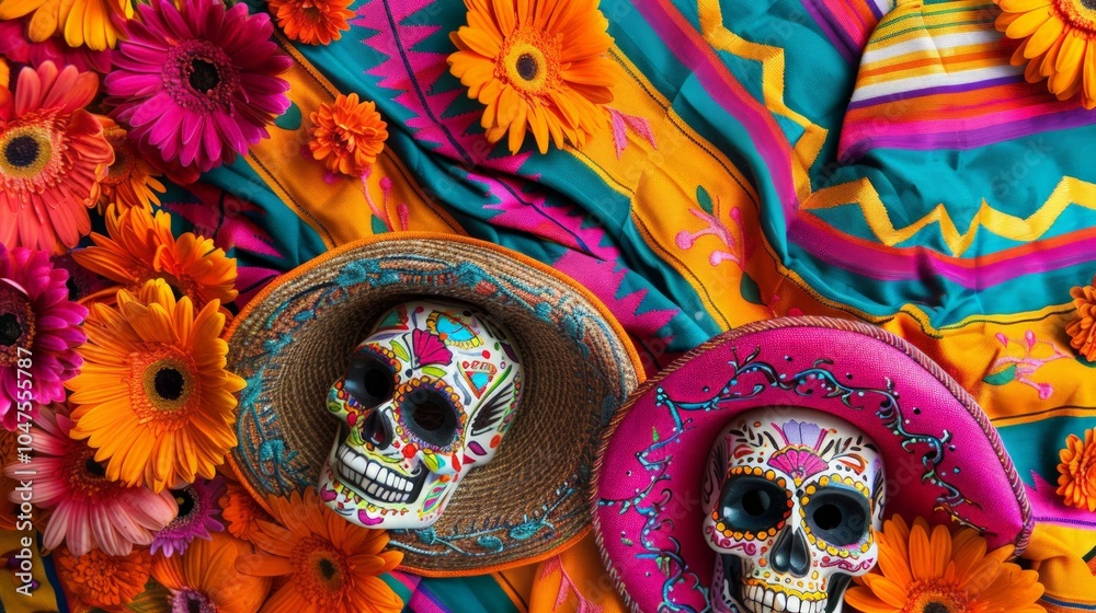 Obraz premium Dia de los Muertos Celebration, vibrant festivities with face painting, colorful altars, traditional music, lively dance, honoring ancestors and embracing culture
