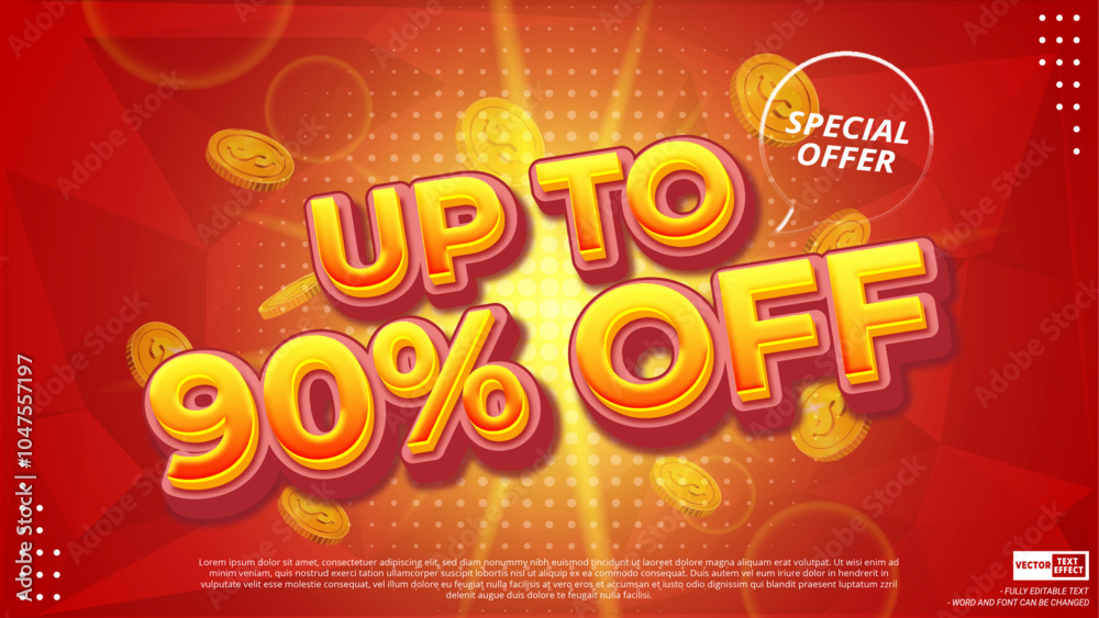 Special offer sale up to 90% off online store advertisement poster template with 3d editable vector text effect Special offer sale up to 90% off online store advertisement poster template with 3d editable vector text effect