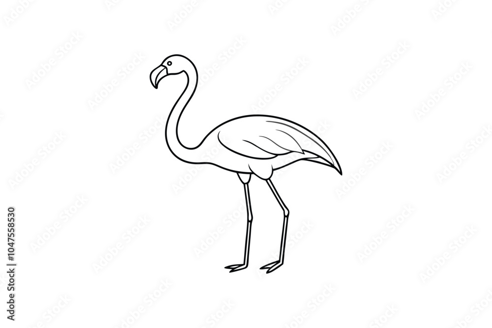 Flamingo Line Art Vector – Elegant Tropical Bird Outline for Minimalist and Exotic Nature Design