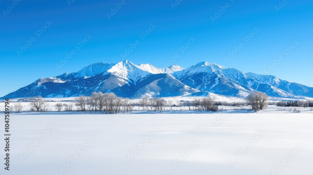 Fototapeta premium Serene Snow-Covered Mountain Range Under Clear Sky