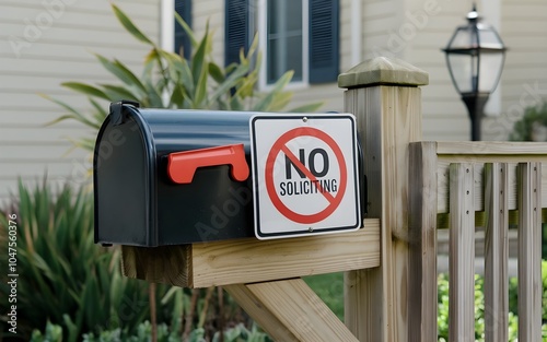 Mailbox with no soliciting sign. Neighborhood security and privacy photo
