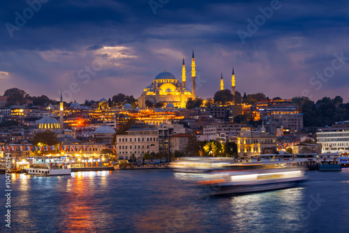 Photography cityscape of Istanbul, Turkey, view to the Golden Horn Bay and architecture of c