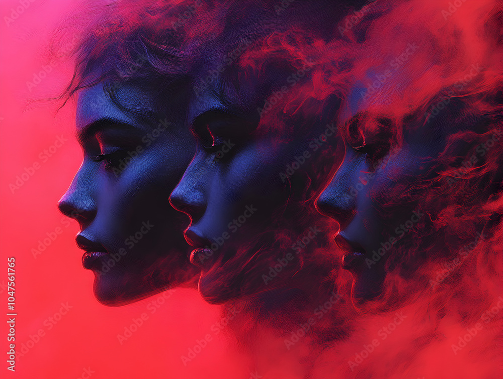 Dramatic Abstract Silhouette Portrait of a Woman in Colorful Smoke Dramatic Abstract Silhouette Portrait of a Woman in Colorful Smoke