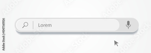 3d search bar Internet browser engine on white background for UI design, website interface element with web icons and push button vector
