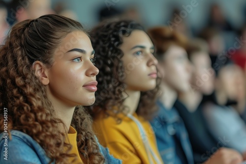 Multi ethnic students engaged in focused learning during a classroom discussion at a modern educational facility