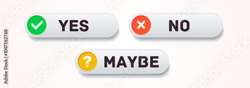 Yes no maybe button set 3d style for design project vector