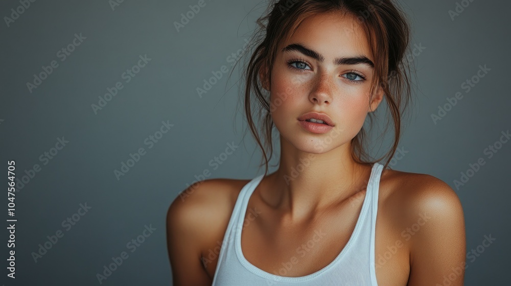 Beautiful woman in white t-shirt Women's breasts dark light background Beautiful woman in white t-shirt Women's breasts dark light background