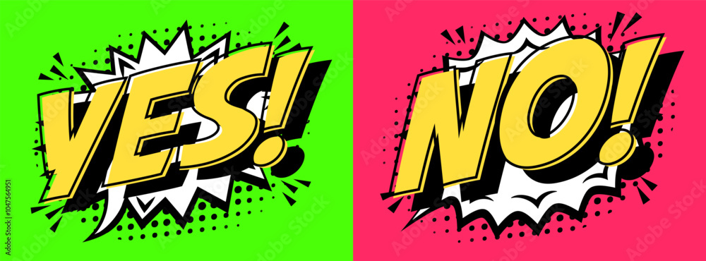 Fototapeta premium Yes and no speech bubble set comics style on green and red back vector