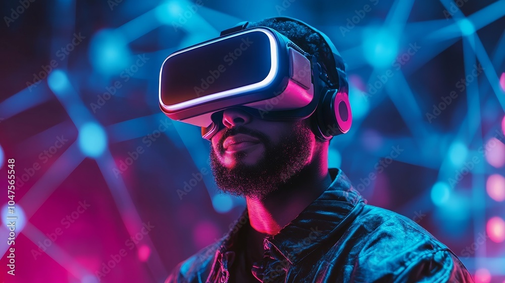 Futuristic virtual reality experience with immersive technology and vibrant colors Futuristic virtual reality experience with immersive technology and vibrant colors