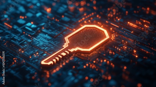 Digital key on a circuit board glowing in futuristic design