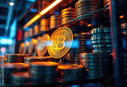 Bitcoin coins in a modern display photo