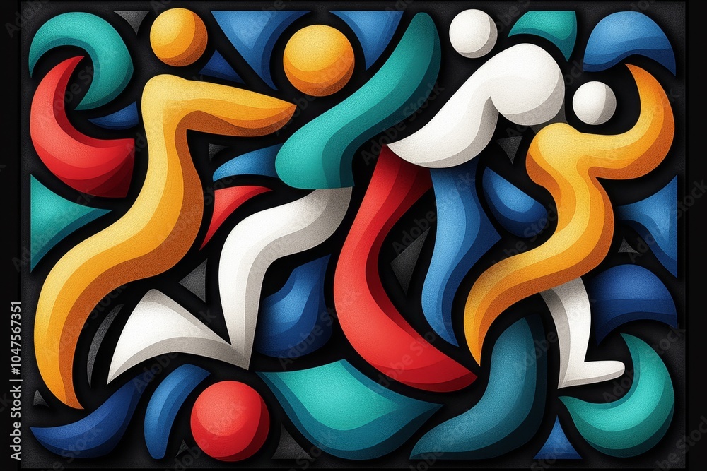 Fototapeta premium Minimalist illustration of a crowd at a festival, with simple shapes and clean lines representing the music and dancing, capturing the joy of live events in a modern, streamlined style, showcasing