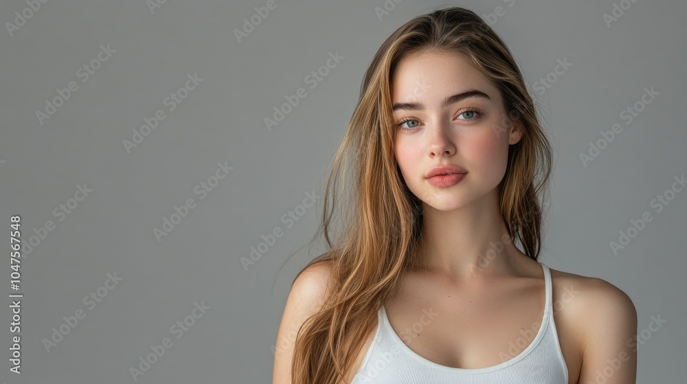 Beautiful woman in white t-shirt Women's breasts dark light background Beautiful woman in white t-shirt Women's breasts dark light background