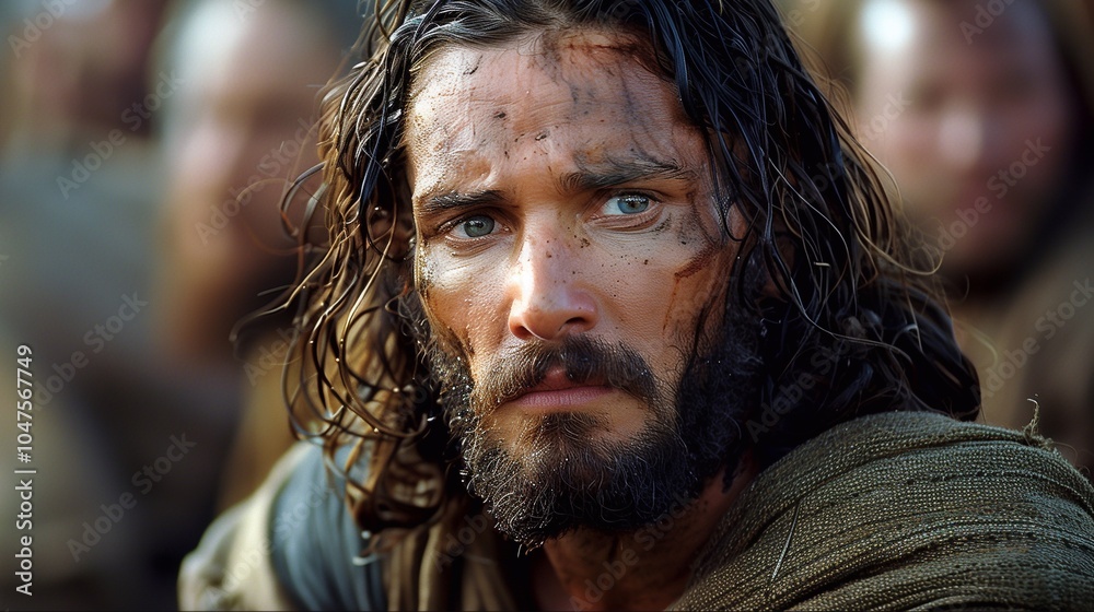 Jesus Christ reflects quietly in the midst of a challenging moment in ancient Judea Jesus Christ reflects quietly in the midst of a challenging moment in ancient Judea