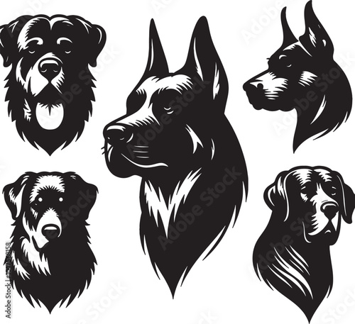 Set Silhouette Dog vector dog head  collrction 