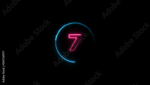 Abstract glowing neon light countdown magenta red 4k illustration. countdown icon royal blue color circle on black background.