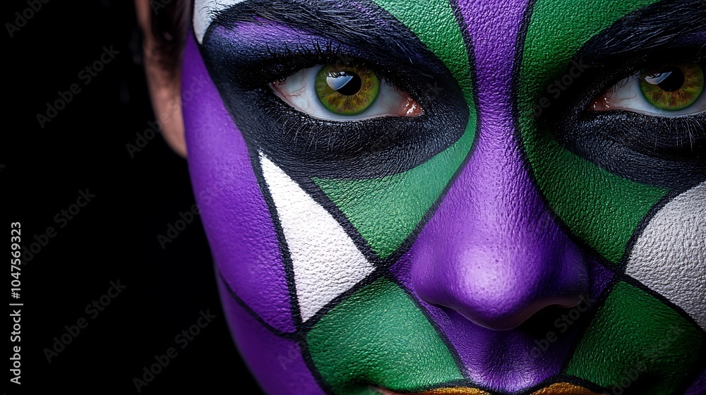 Artistic Face Painting with Purple and Green Design Artistic Face Painting with Purple and Green Design