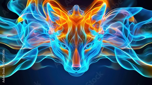 Abstract fox with flowing colorful lines and light effects, creating a dynamic and futuristic digital art concept.