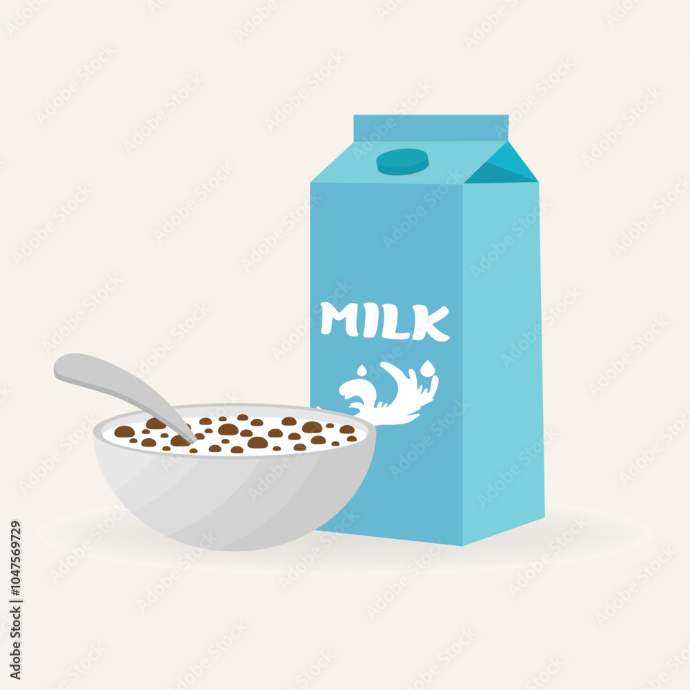 Breakfast cereal and milk illustration vector