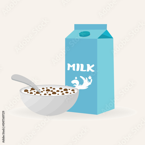 Obraz na płótnie Breakfast cereal and milk illustration vector w salonie